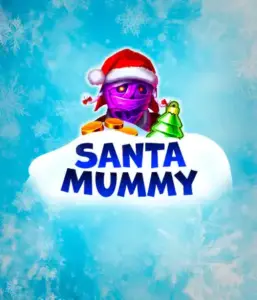  Behold the unique "Santa Mummy" slot game by Belatra, showcasing a mummified Santa dressed in festive holiday attire. This colorful image captures the mummy with a vivid purple hue, wearing a Santa hat, surrounded by snowy blue and icy snowflakes. The game's title, "Santa Mummy," is clearly shown in large, icy blue letters.