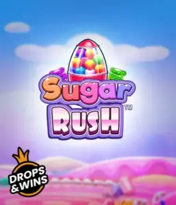 Dive into the colorful world of Sugar Rush by Pragmatic Play, featuring a vibrant candy dispenser against a fantastic background of candyland. This image captures the playfulness of the slot, enhanced with bright candies and enticing typography. Great for candy lovers, offering a delightful gaming experience. 